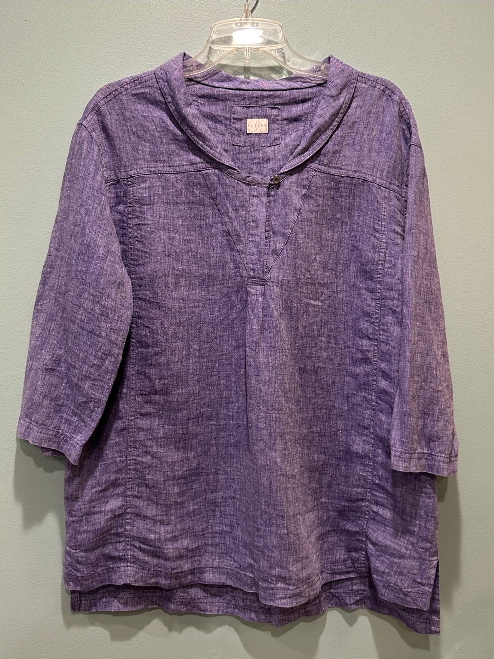POETRY Relaxed Blue Linen Blend 3/4 sleeve Women’s Top